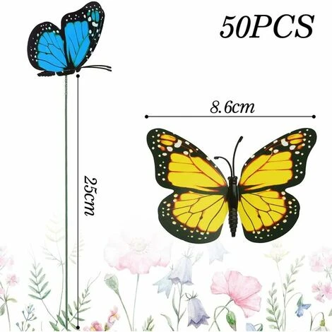 Décoration Papillons, 50 Pièces Tige Papillon 9 Cm Ornements De Papillon De Jardin, Décoration Papillon Pour Jardin, Terrasse, Pot De Plante, Décoration De La Maison – Image 3