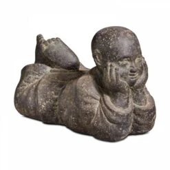 Statue De Jardin Moine Couché En Pierre Naturelle Gris