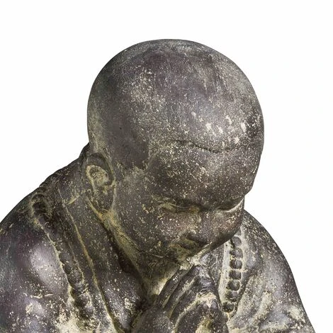 Statue De Jardin Moine Assis En Pierre Naturelle Gris – Image 3