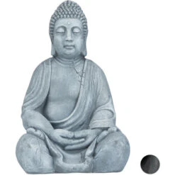 Relaxdays Statue De Buddha Figurine De Bouddha Décoration Jardin Sculpture Céramique Zen 50 Cm, Gris Clair