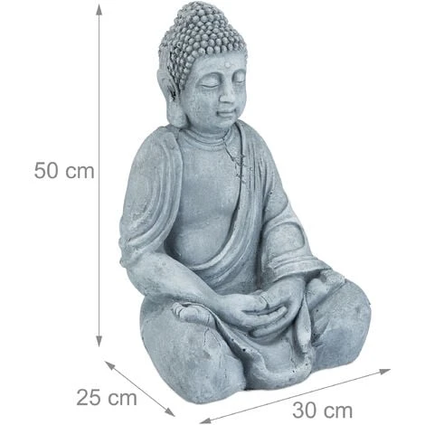 Relaxdays Statue De Buddha Figurine De Bouddha Décoration Jardin Sculpture Céramique Zen 50 Cm, Gris Clair – Image 4