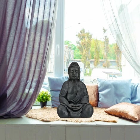 Relaxdays Statue De Buddha Figurine De Bouddha Décoration Jardin Sculpture Céramique Zen 50 Cm, Gris Clair – Image 5