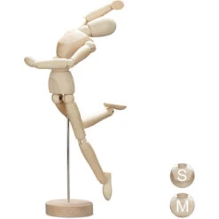 Relaxdays Mannequin En Bois Articulé,Modèle De Dessin Pour Artistes Avec Support, 32,5 Cm De Haut, Naturel