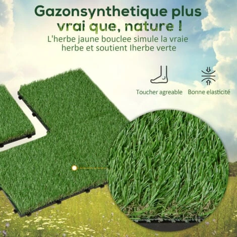 OUTSUNNY Gazon Synthétique Artificiel Set De 10 Dalles Carreaux 30 X 30 Cm épaisseur Confort 3,5 Cm à Emboîter Vert – Image 4