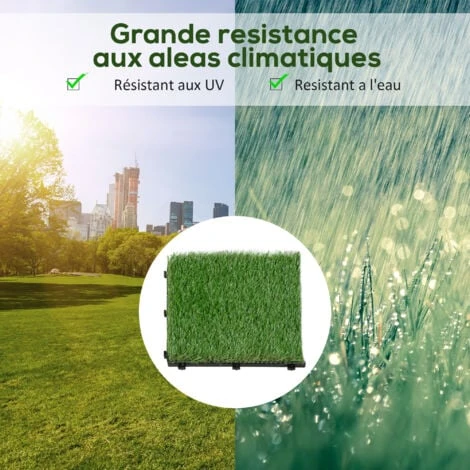 OUTSUNNY Gazon Synthétique Artificiel Set De 10 Dalles Carreaux 30 X 30 Cm épaisseur Confort 3,5 Cm à Emboîter Vert – Image 5