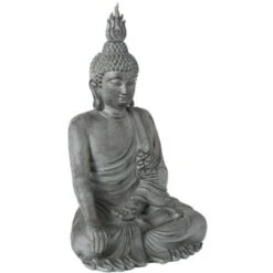 ATMOSPHERA Statue Déco Bouddha Assis 106cm Gris