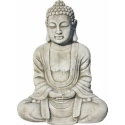 Statue Bouddha RÉUSSIE 60 Cm. Pierre Reconstituée Couleur Moss