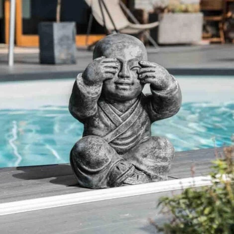 Statues Moine De La Sagesse Patiné Gris 40 Cm – Image 2