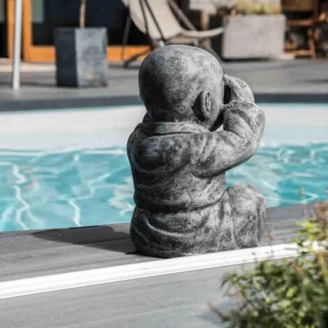 Statues Moine De La Sagesse Patiné Gris 40 Cm – Image 3