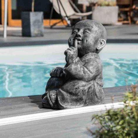 Statues Moine De La Sagesse Patiné Gris 40 Cm – Image 4