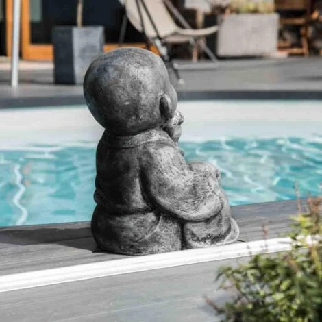 Statues Moine De La Sagesse Patiné Gris 40 Cm – Image 5