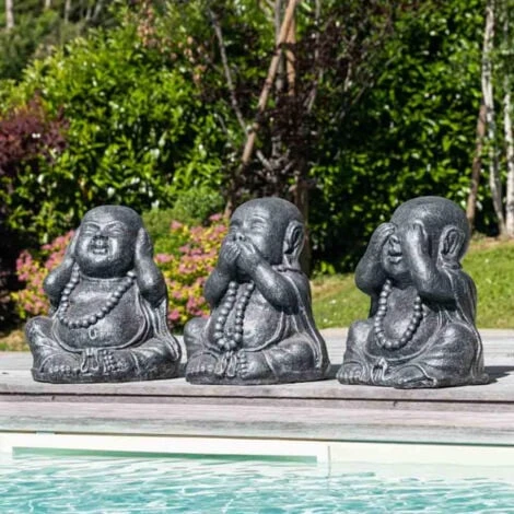 Statues De Bouddha Sagesse Patiné Gris 40 Cm