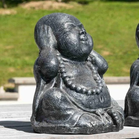 Statues De Bouddha Sagesse Patiné Gris 40 Cm – Image 2