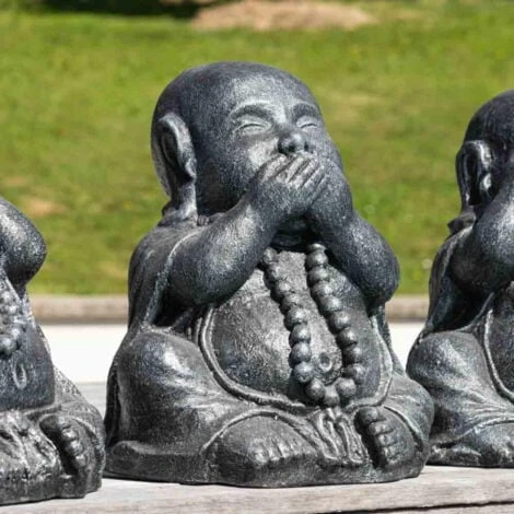 Statues De Bouddha Sagesse Patiné Gris 40 Cm – Image 3