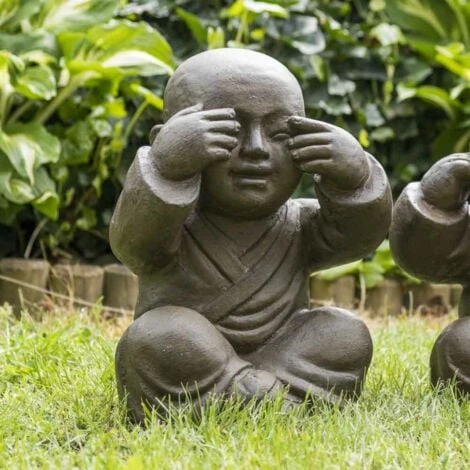 Statues Moine De La Sagesse Patiné Brun Antique 40 Cm – Image 2