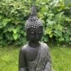 Bouddha Assis Figure De Jardin Feng Shui Déco Balcon Statue En Pierre Salon 45cm Béton Argent Noir