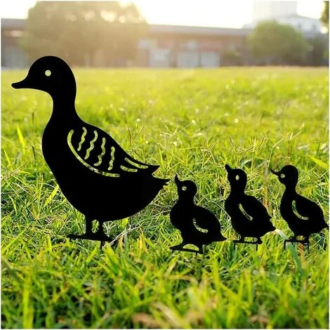 Deco Jardin Exterieur Metal, Canard Yard Art Jardin Statues Métalliques Déco Décoration De Jardin Pelouse Chemin Trottoir Jardin - Style Rétro Européen (A-Canard-4 Pièce)