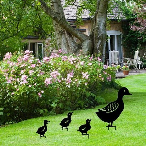 Deco Jardin Exterieur Metal, Canard Yard Art Jardin Statues Métalliques Déco Décoration De Jardin Pelouse Chemin Trottoir Jardin - Style Rétro Européen (A-Canard-4 Pièce) – Image 2