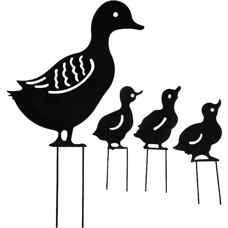 Deco Jardin Exterieur Metal, Canard Yard Art Jardin Statues Métalliques Déco Décoration De Jardin Pelouse Chemin Trottoir Jardin - Style Rétro Européen (A-Canard-4 Pièce) – Image 4