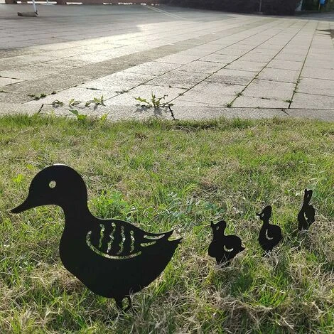Deco Jardin Exterieur Metal, Canard Yard Art Jardin Statues Métalliques Déco Décoration De Jardin Pelouse Chemin Trottoir Jardin - Style Rétro Européen (A-Canard-4 Pièce) – Image 5