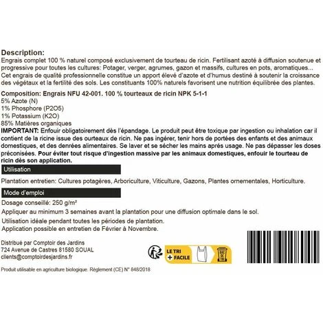 Tourteau De Ricin Granulés, Engrais 100 % Végétal. Seau 8 Kg – Image 3