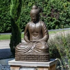 Statue Jardin Bouddha Assis Fibre De Verre Position Chakra 150cm Brun