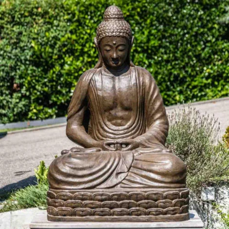 Statue Jardin Bouddha Assis Fibre De Verre Position Chakra 150cm Brun – Image 5