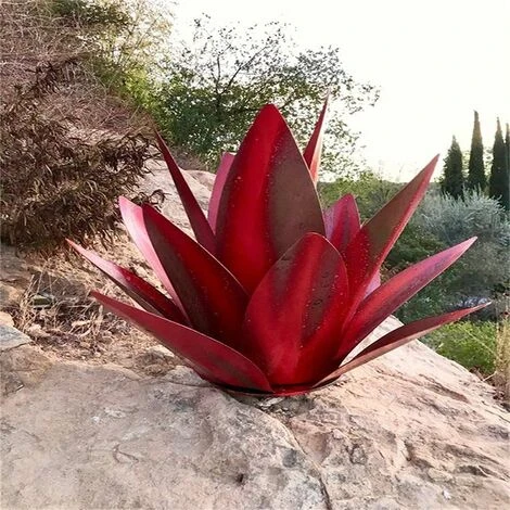 Plante D'agave En Métal, Pour La Décoration De Jardin, Rouge, Sculpture Rustique De Tequila, Adaptée Pour L'intérieur, Ornements De Pelouse (Rouge, 55cm) – Image 2