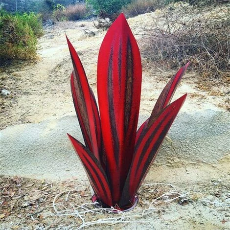 Plante D'agave En Métal, Pour La Décoration De Jardin, Rouge, Sculpture Rustique De Tequila, Adaptée Pour L'intérieur, Ornements De Pelouse (Rouge, 55cm) – Image 3
