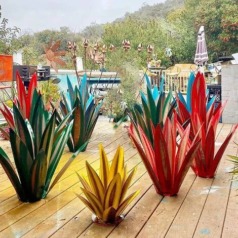 Plante D'agave En Métal, Pour La Décoration De Jardin, Rouge, Sculpture Rustique De Tequila, Adaptée Pour L'intérieur, Ornements De Pelouse (Rouge, 55cm) – Image 5