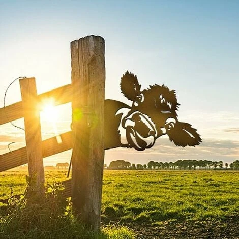 Ornements De Jardin De Vache En Métal Pour Clôtures Décorations En Plein Air Maison Vache Animaux Jardin Décor Sculptures Rouillé Fonte Silhouettes Arbre Cour Mur Art Cadeau Phe – Image 3