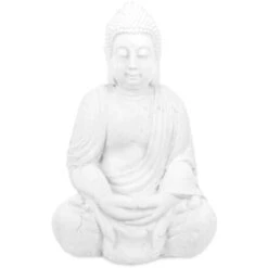 Relaxdays Statue De Bouddha Assise, 70 Cm, Figurine De Jardin XL, Résistant Aux Intempéries Et Au Gel, Décoration, Blanc