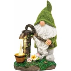Nain De Jardin Floqué Décorations, 29cm Grande Drôles GNOME Statue De Jardin Extérieur Avec Bien Lumières Solaires, Étanche Résine Nain Figurines Pour Cour Décorations-READCLY