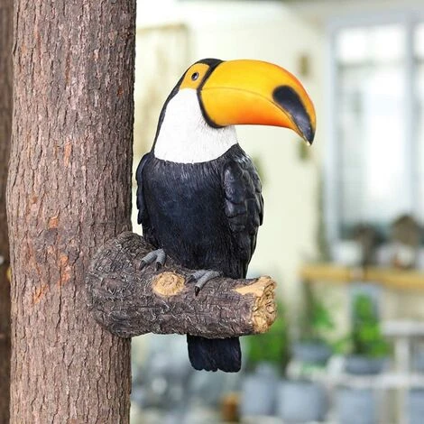 Figurine Toucan,Statue De Toucan,Oiseaux Artificiels En Résine,Statue D'animal De Jardin,décoration Pastorale à Suspendre Pour Décoration Extérieure – Image 4