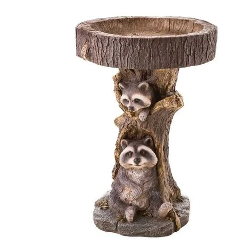 Résine Raton Laveur Statues Château Bain D'oiseau Polyrésine Bain D'oiseau De Jardin Antique Pour Jardin Cour Décoration Figurines D'animaux Ornements, Pratique – Image 5