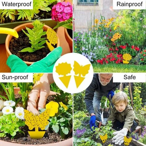 48 Pièces Plug-In Flytrap Yellow Plate Yellow Sticker Protection Des Plantes Contre Les Pucerons, Les Mouches Des Feuilles Et Les Parasites, Idéal Pour Les Plantes De Balcon Ou De Jardin – Image 2