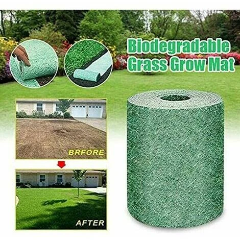 Rouleau De Tapis De Semences De Gazon, Tapis De Culture D'herbe Biodégradable 10FT, Tapis De Semences De Gazon Engrais Jardin Pique-nique Jardinage Tapis De Plantation De Pelouse 20 × 300cm GHOST – Image 2
