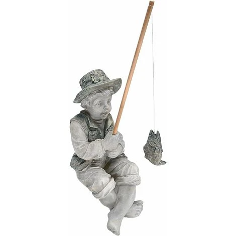 Frédéric Le Petit Pêcheur D'Avignon Statue De Pêcheur Pour Jardin, 38 Cm, Polyrésine, Deux Tons Pierre