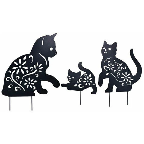 Décoration De Jardin, 3pcs Jardin De Chat En Métal Décoration Fer Forgé Pour Jardin Décoration De Jardin Optique Rouille Décoratives Piquets De Jardin En Métal Pour Extérieur
