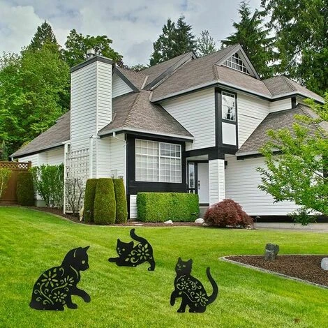 Décoration De Jardin, 3pcs Jardin De Chat En Métal Décoration Fer Forgé Pour Jardin Décoration De Jardin Optique Rouille Décoratives Piquets De Jardin En Métal Pour Extérieur – Image 3