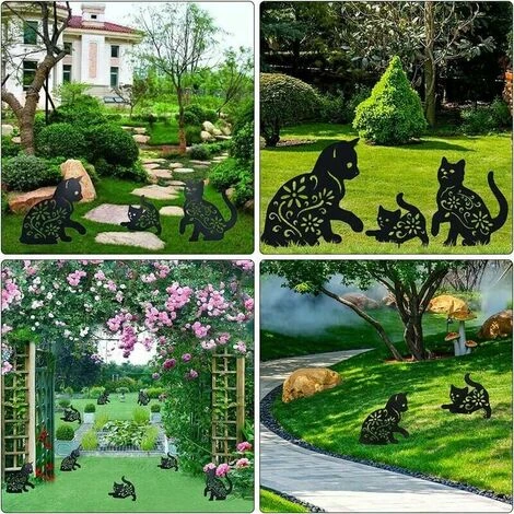 Décoration De Jardin, 3pcs Jardin De Chat En Métal Décoration Fer Forgé Pour Jardin Décoration De Jardin Optique Rouille Décoratives Piquets De Jardin En Métal Pour Extérieur – Image 4
