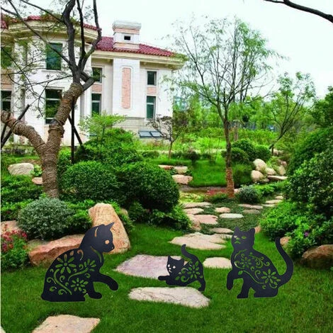 Décoration De Jardin, 3pcs Jardin De Chat En Métal Décoration Fer Forgé Pour Jardin Décoration De Jardin Optique Rouille Décoratives Piquets De Jardin En Métal Pour Extérieur – Image 5