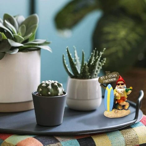 Statue Nain Jardin Surfeur, Artisanat Sculpture Jardin En Résine Imperméable Sur Le Thème De La Plage, Décorations De Jardin De GNOME Pour Cour Intérieure Extérieure – Image 2