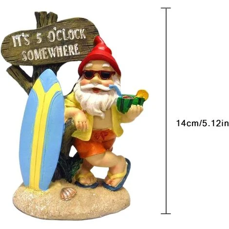 Statue Nain Jardin Surfeur, Artisanat Sculpture Jardin En Résine Imperméable Sur Le Thème De La Plage, Décorations De Jardin De GNOME Pour Cour Intérieure Extérieure – Image 3