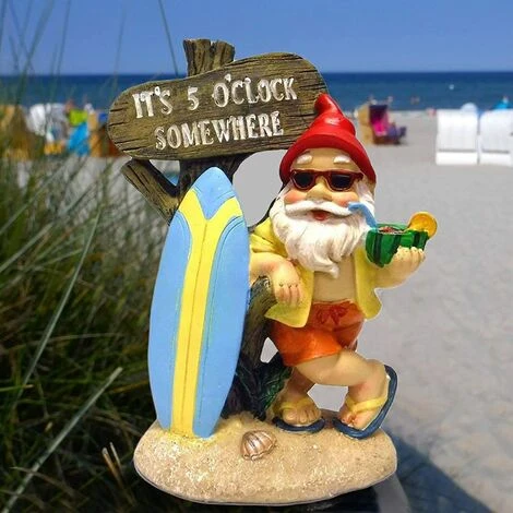 Statue Nain Jardin Surfeur, Artisanat Sculpture Jardin En Résine Imperméable Sur Le Thème De La Plage, Décorations De Jardin De GNOME Pour Cour Intérieure Extérieure – Image 4