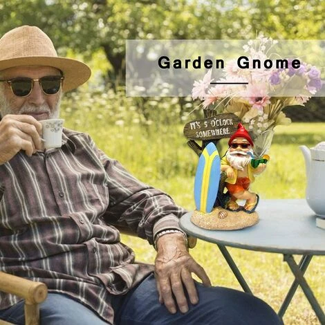 Statue Nain Jardin Surfeur, Artisanat Sculpture Jardin En Résine Imperméable Sur Le Thème De La Plage, Décorations De Jardin De GNOME Pour Cour Intérieure Extérieure – Image 5