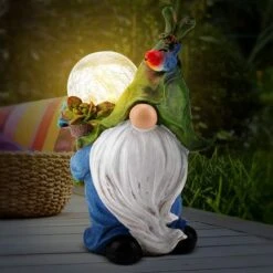 Statue Nain De Jardin, Peinte à La Main Ornements De Jardin Extérieur Imperméable Nains De Jardin Dnôles Figurines En Résine Avec Lumière Solaire