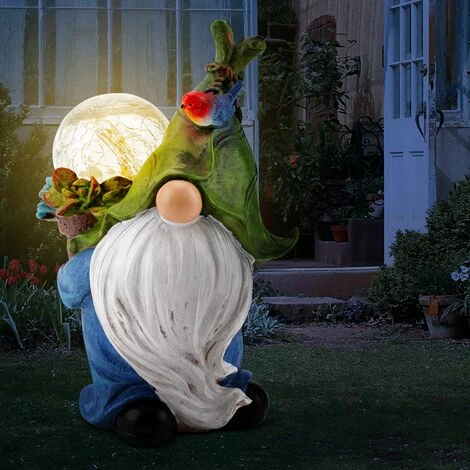 Statue Nain De Jardin, Peinte à La Main Ornements De Jardin Extérieur Imperméable Nains De Jardin Dnôles Figurines En Résine Avec Lumière Solaire – Image 5