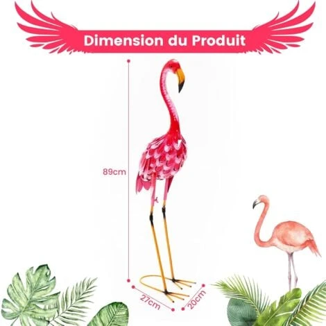 COSTWAY Statue De Flamant Rose Lot De 2 Pour Jardin Cadre En Métal Imperméable Plumes De Couleur Dégradée Animaux Realiste – Image 5