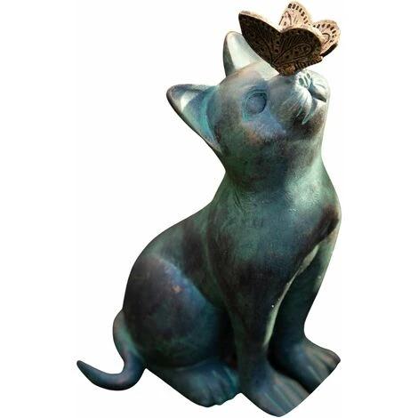 Statue De Chat De Jardin, Statues De Papillon De Chat, Statues De Chat Pour Le Jardin, Sculpture Animale Ext��rieure De Statue De R��sine, Chat Avec La Statue De Jardin De Papillon D��corative Ext��ri